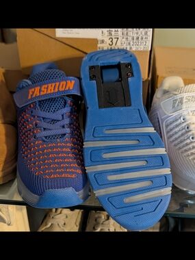 Kids' Blue Roller Shoes with Orange Accent